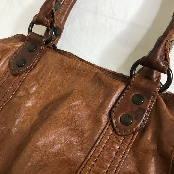Frye Saddle Brown Natural Leather 12.5" x 10.5" Shoulder Satchel Hand Bag - Picture 14 of 16
